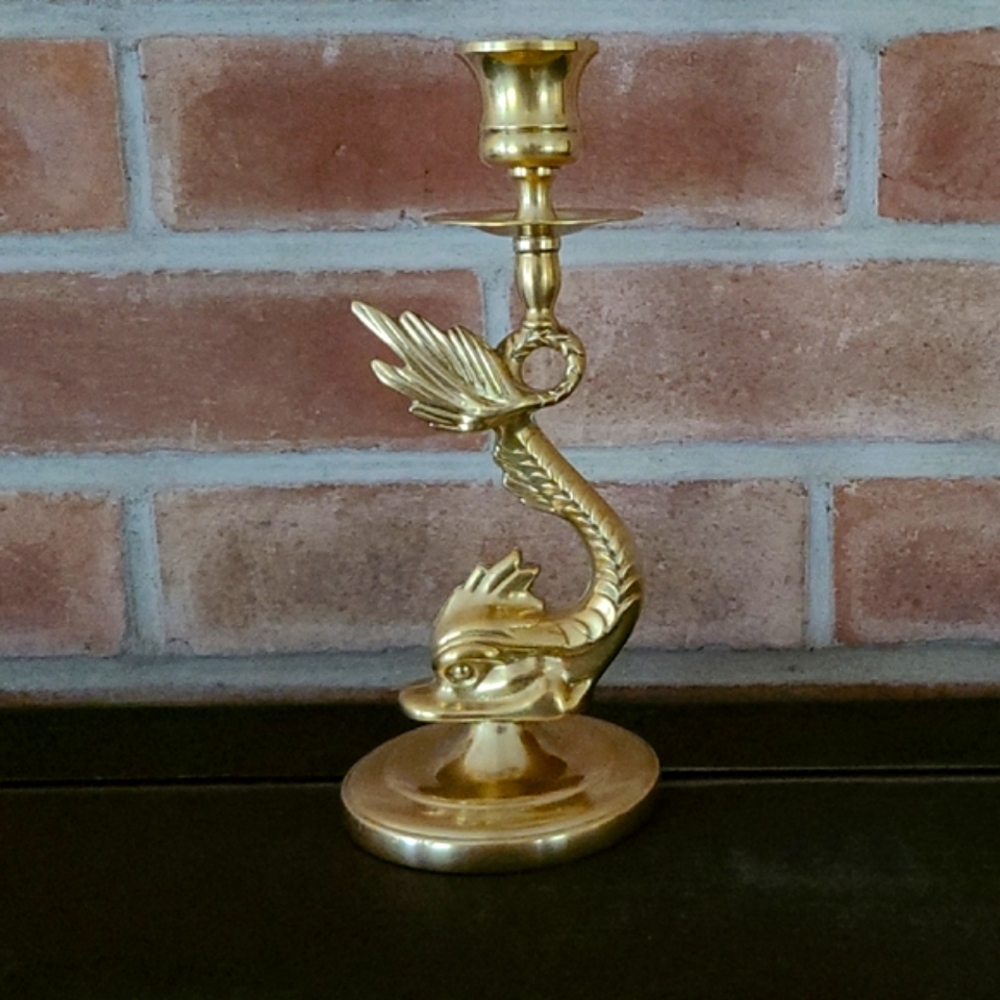 Vintage Brass Koi Fish Candleholder